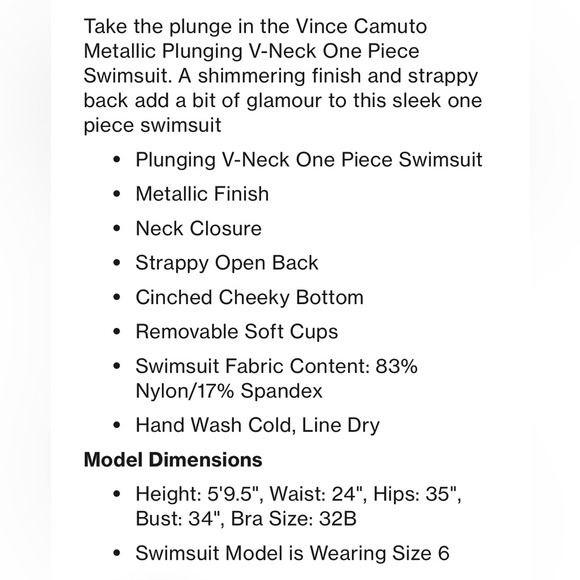 ☀️🏝️VINCE CAMUTO Plunging V-neck Swimsuit 8 - Picture 4 of 12